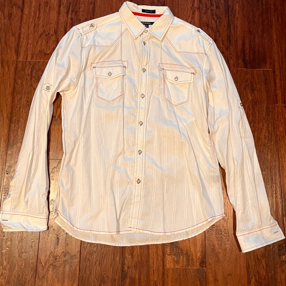 Mens Buckle Black Brand Slim Fit Button Down Shirt in EUC size is XL